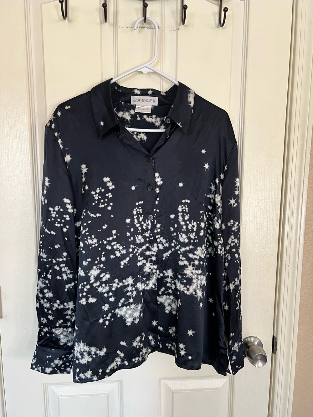Jaeger 100% Silk Star Print Blouse Muted Black Celestial UK 18 US 16 - Picture 7 of 10